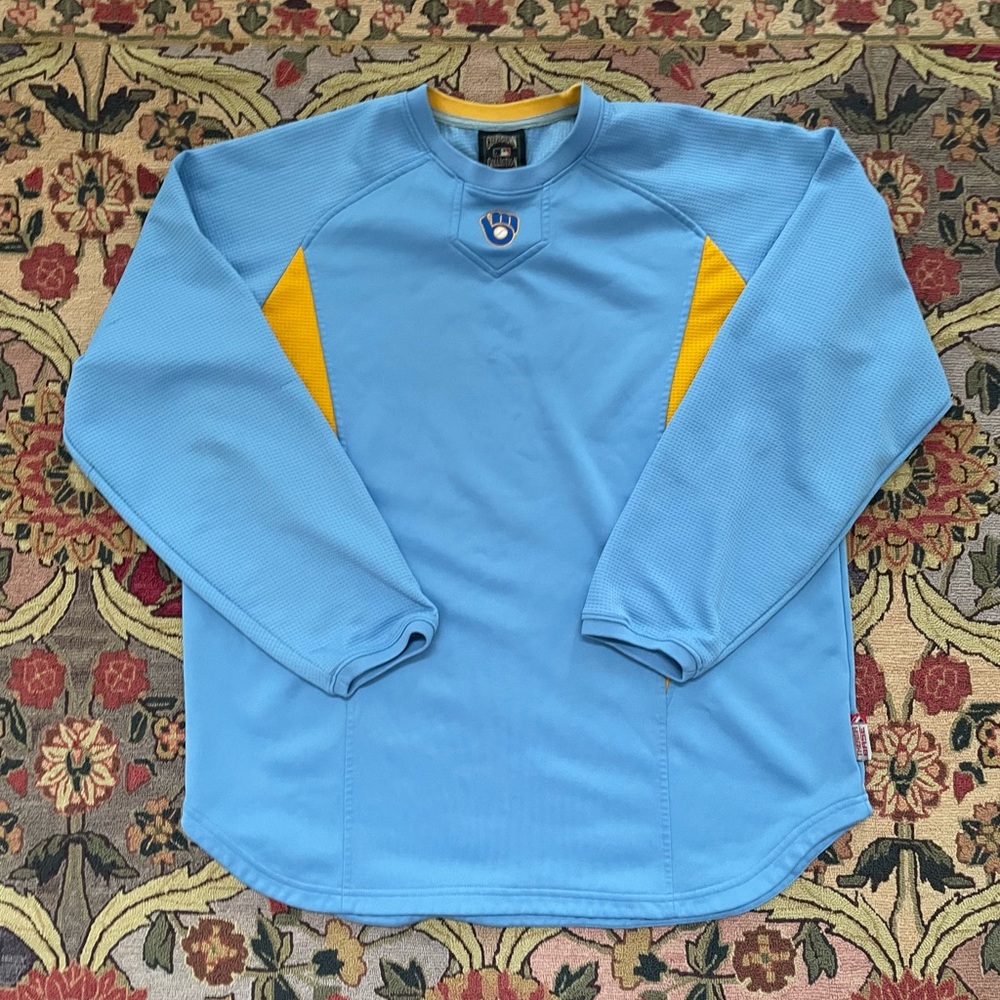 Majestic Milwaukee Brewers Cooperstown Collection Sweatshirt Men’s L Blue/Yellow
